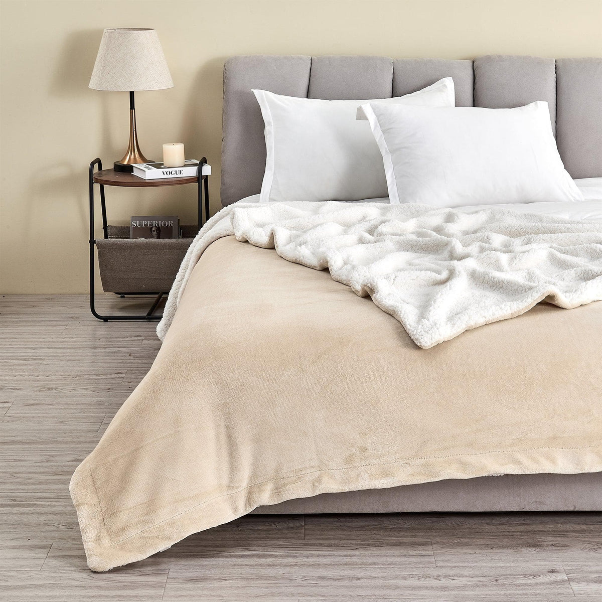 Great Bay Home Velvet Plush Sherpa Blanket, Reversible, Throw to King