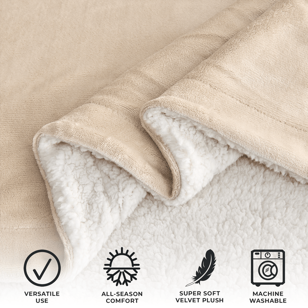 Great Bay Home Velvet Plush Sherpa Blanket, Reversible, Throw to King