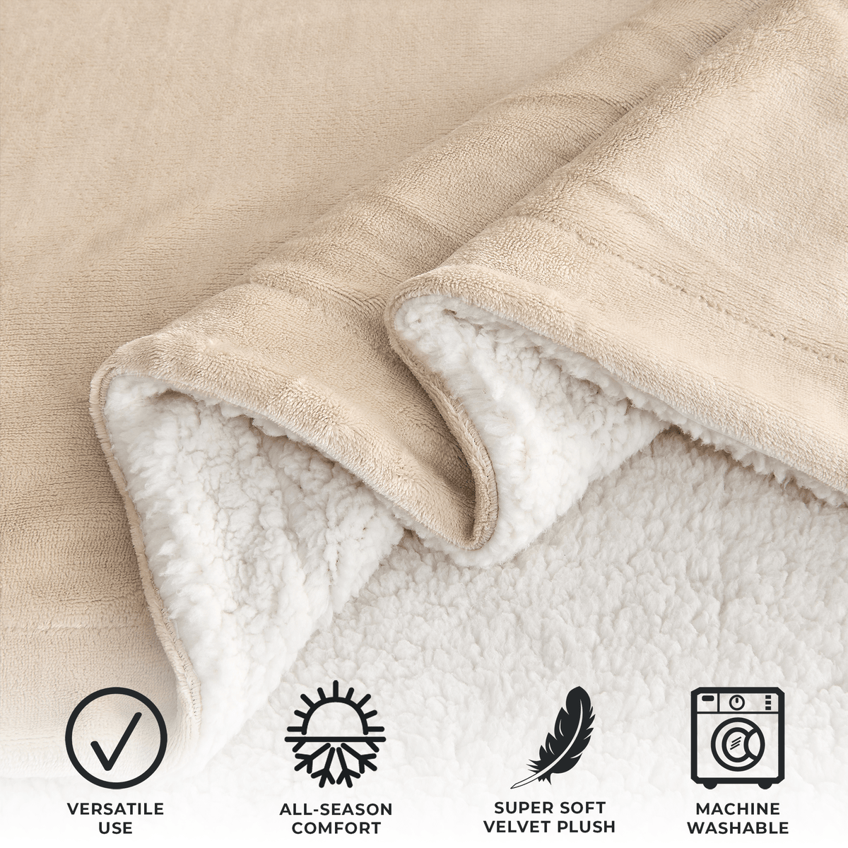 Great Bay Home Velvet Plush Sherpa Blanket, Reversible, Throw to King