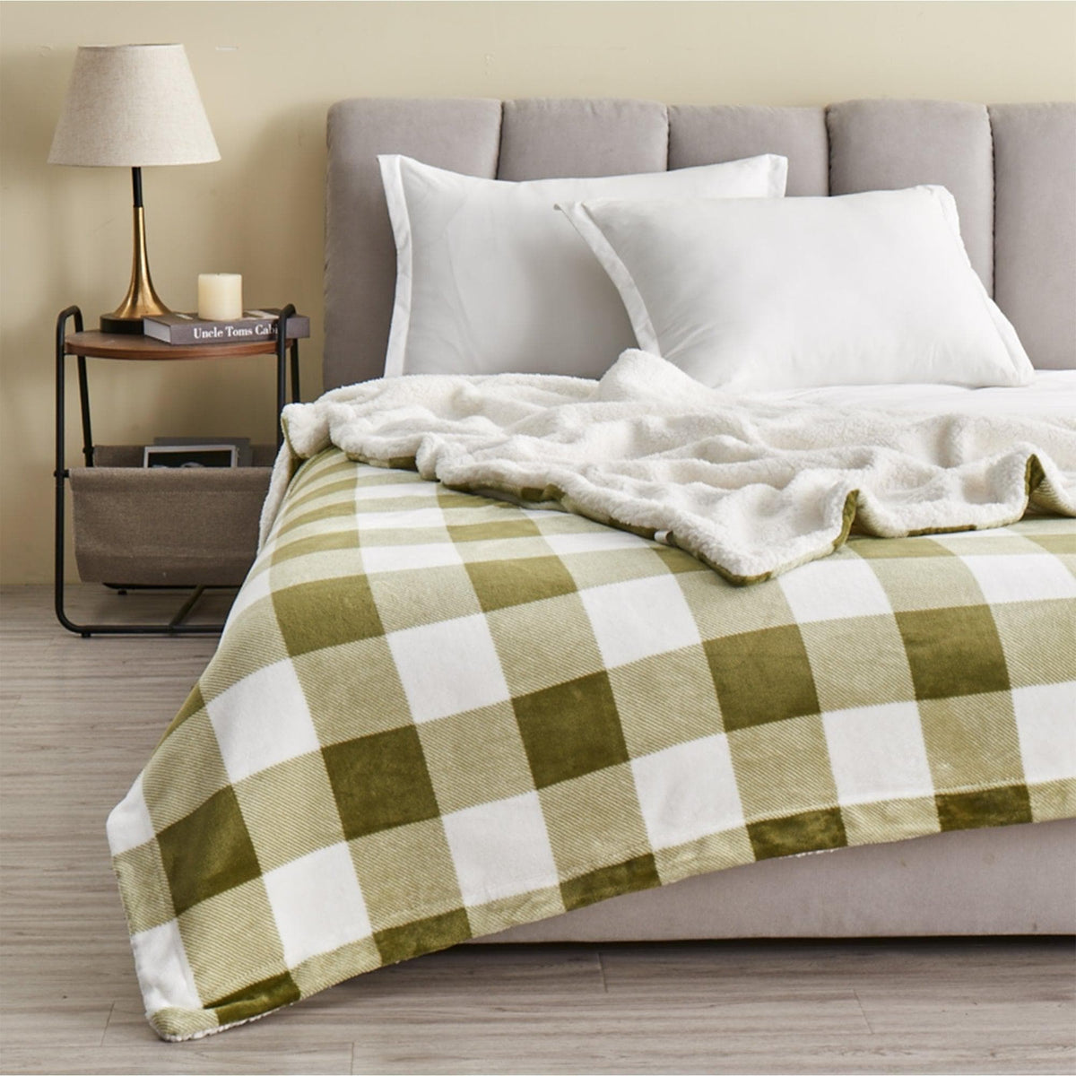 Great Bay Home Velvet Plush Sherpa Blanket, Reversible, Throw to King