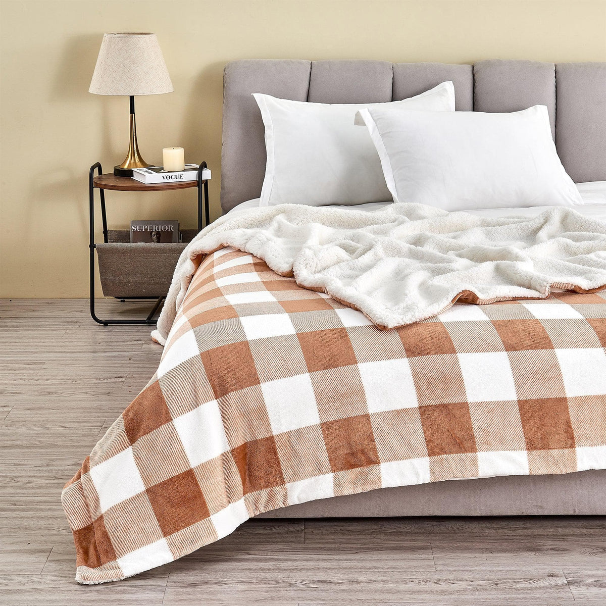 Great Bay Home Velvet Plush Sherpa Blanket, Reversible, Throw to King