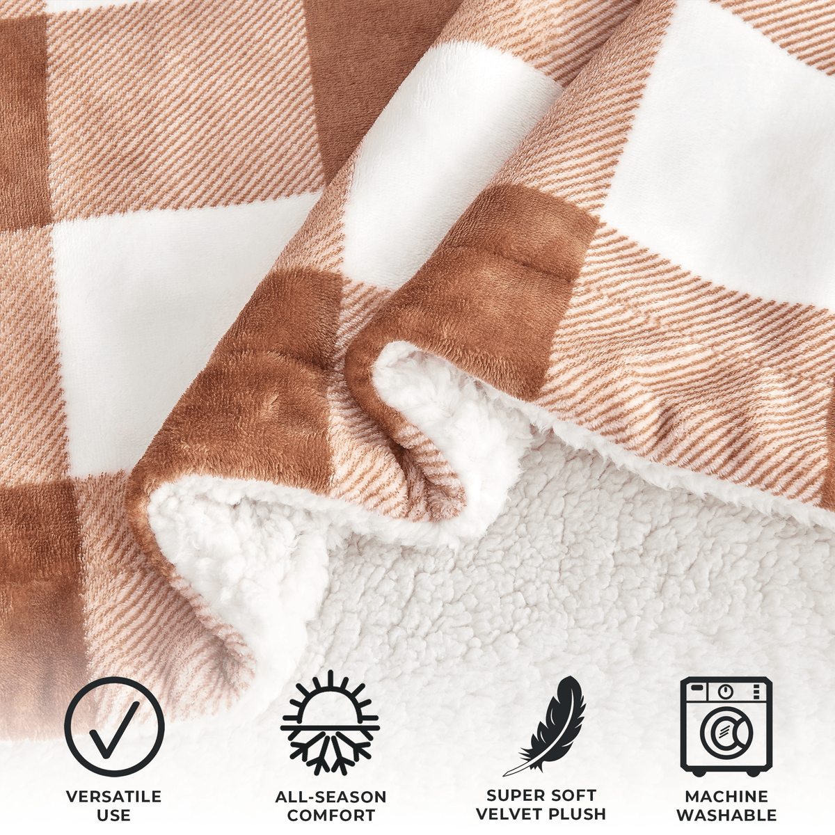 Great Bay Home Velvet Plush Sherpa Blanket, Reversible, Throw to King