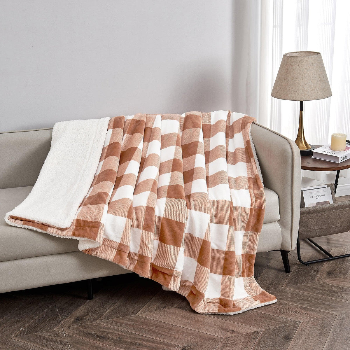 Great Bay Home Velvet Plush Sherpa Blanket, Reversible, Throw to King