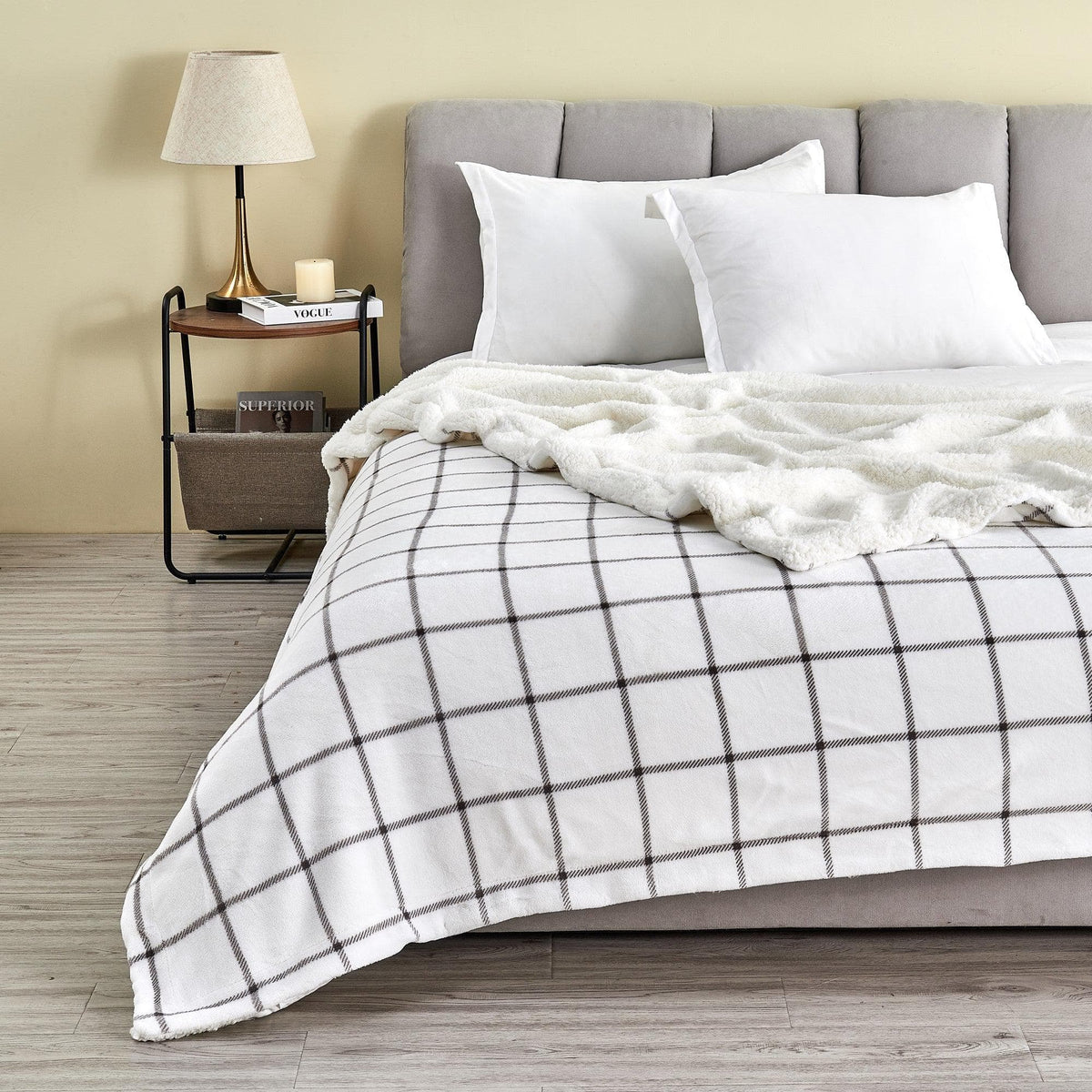 Great Bay Home Velvet Plush Sherpa Blanket, Reversible, Throw to King