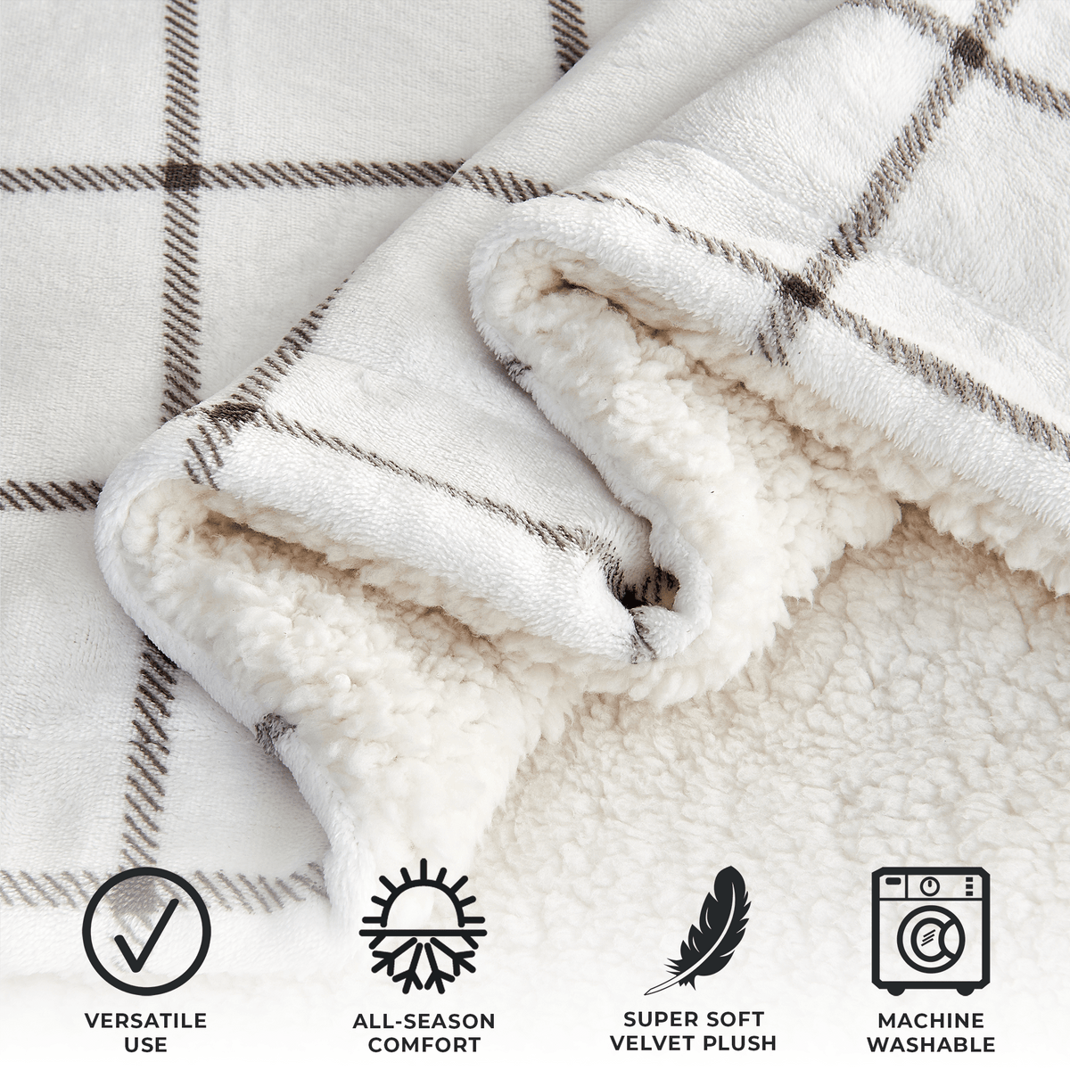 Great Bay Home Velvet Plush Sherpa Blanket, Reversible, Throw to King