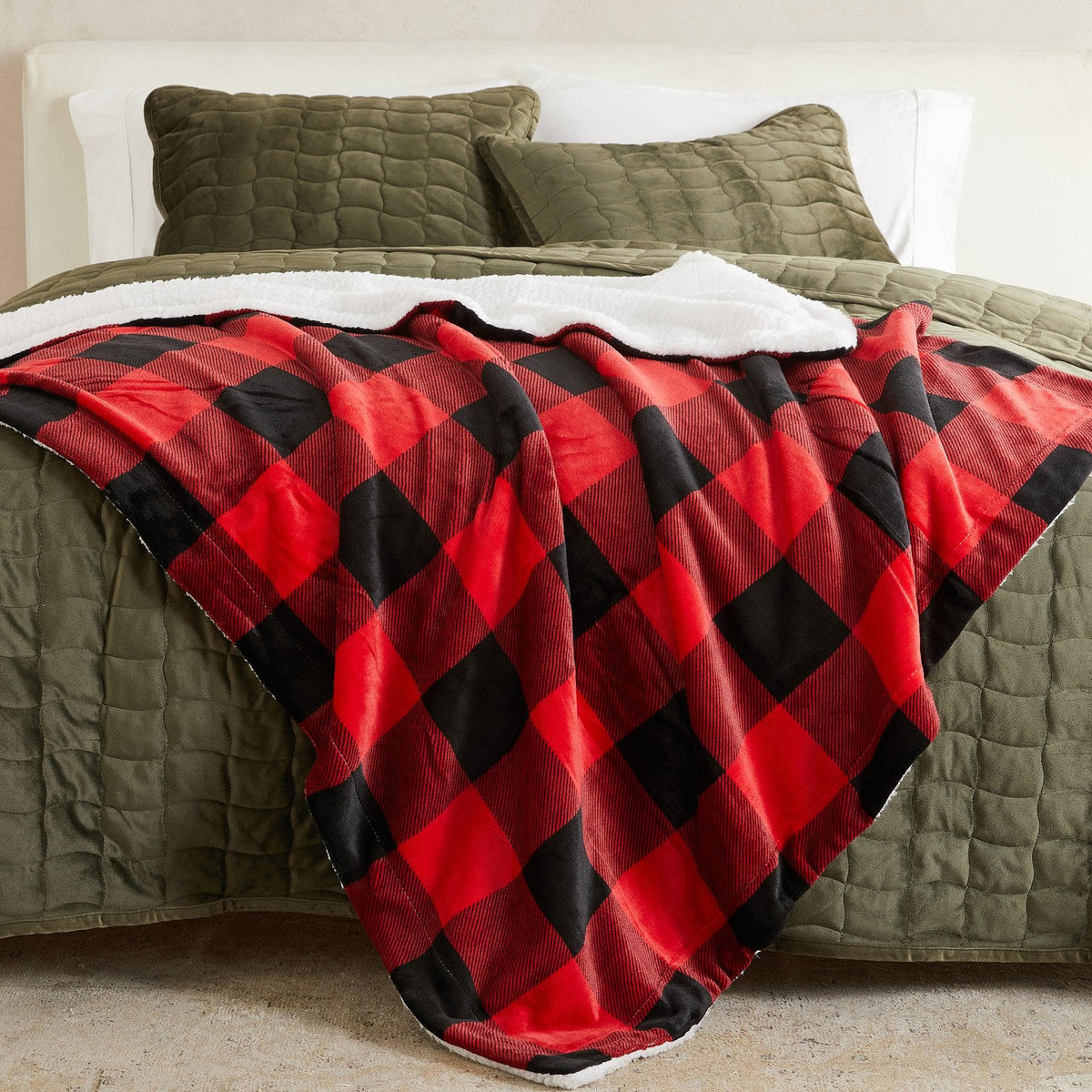 Great Bay Home Velvet Plush Sherpa Blanket, Reversible, Throw to King