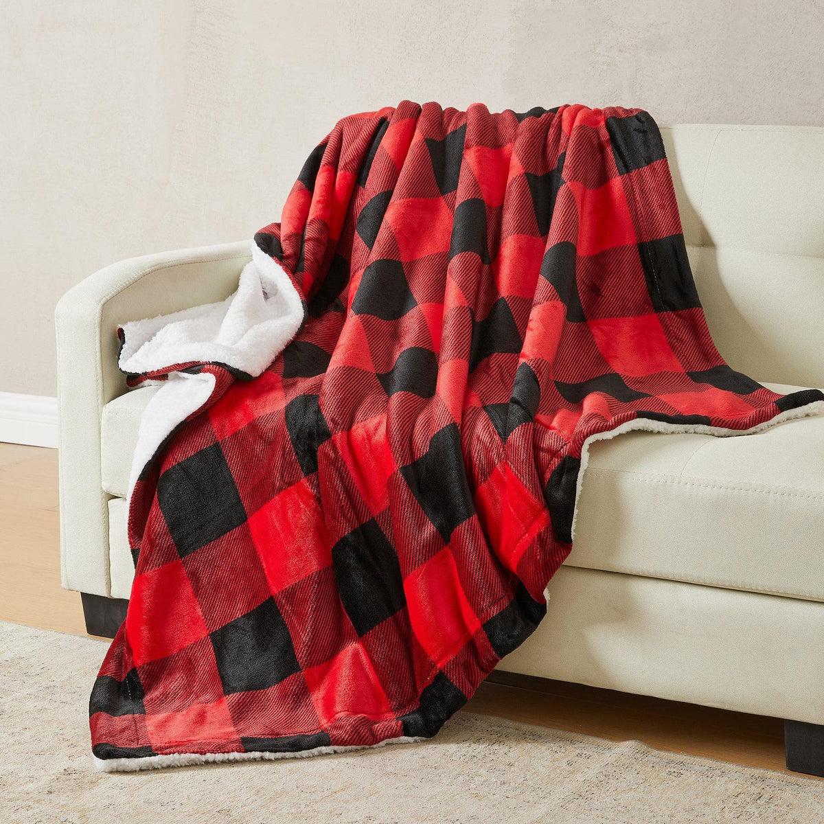 Great Bay Home Velvet Plush Sherpa Blanket, Reversible, Throw to King
