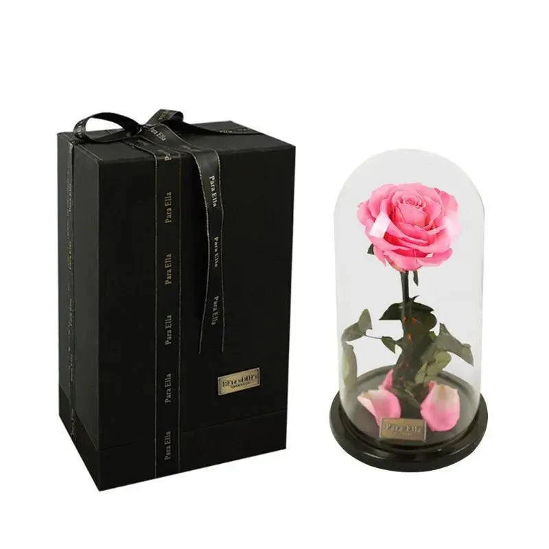 Handmade Preserved Enchanted Rose With Glass Dome on Wood Base - Rose for Christmas ,Valentine's Day