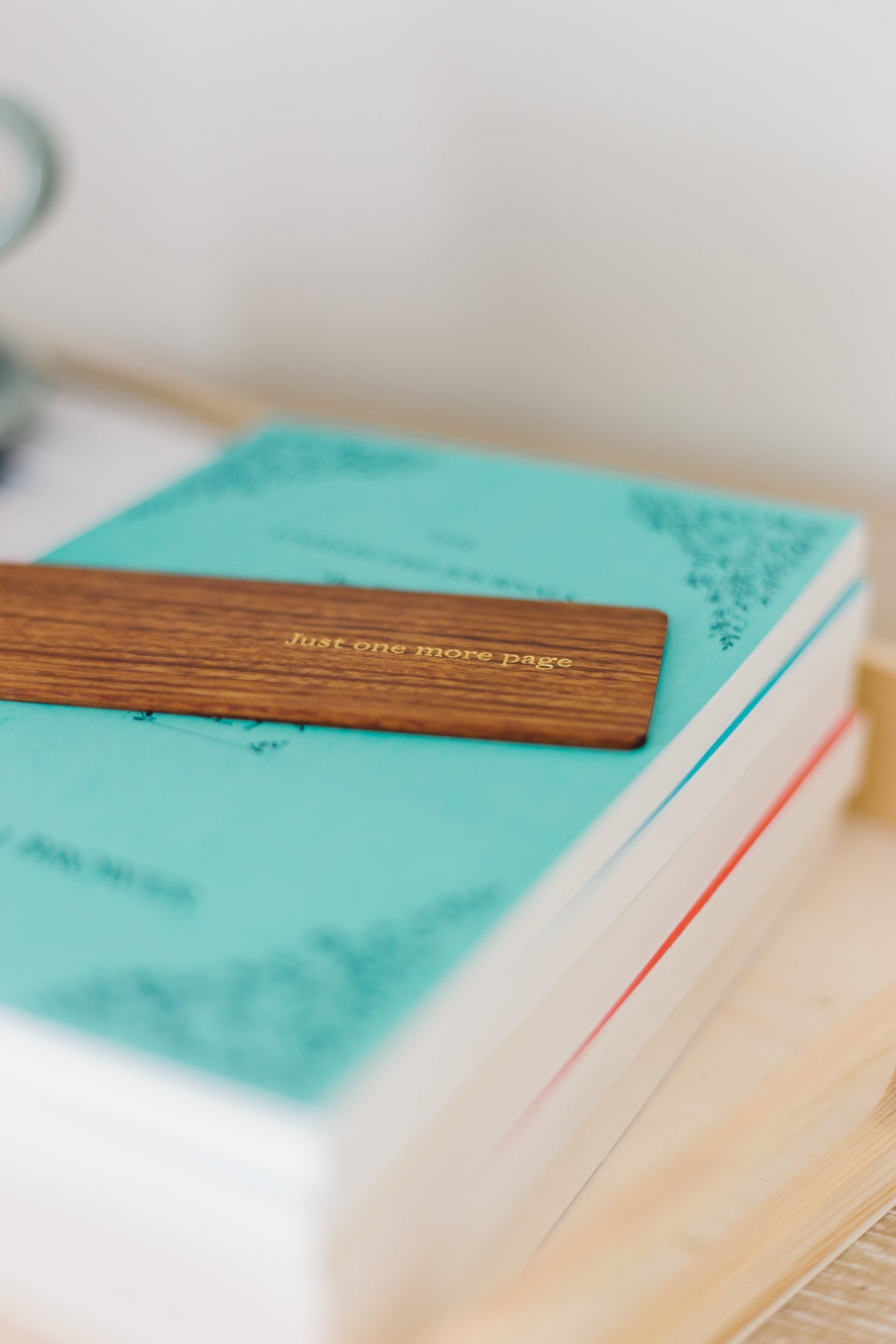 Just One More Page Foil Embossed Walnut Wood Bookmark